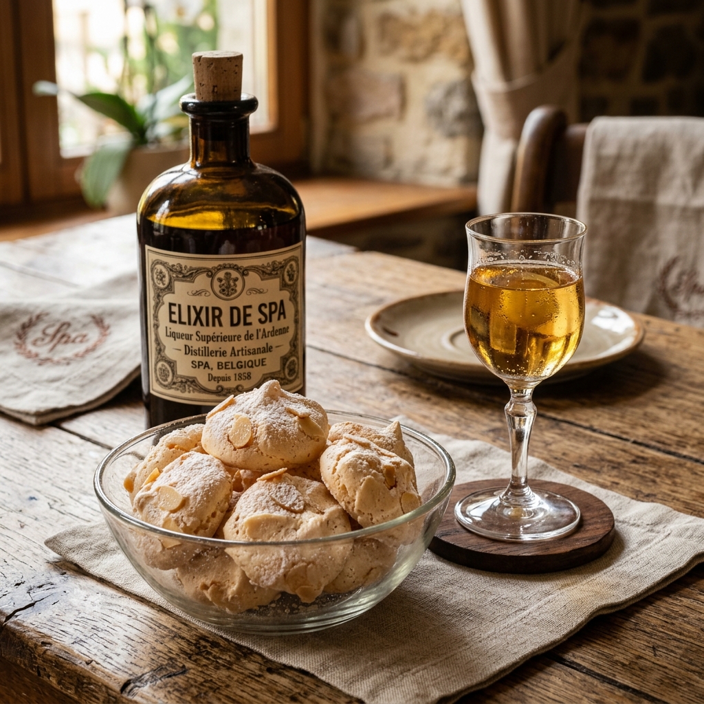 Les Baisers de Spa and a bottle of Élixir de Spa with 40 herbs, gastronomic specialities