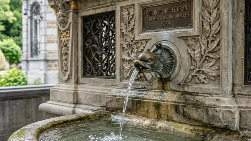 Das eisenhaltige Mineralwasser, das am Pouhon Pierre le Grand natürlich kohlensäurehaltig hervorsprudelt